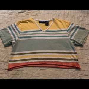Liz sport yellow striped short sleeve crop top